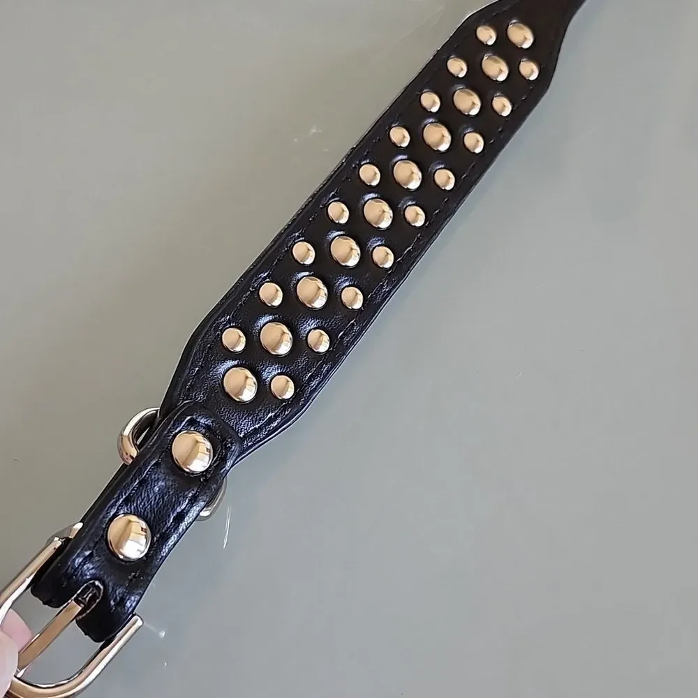 NWT Black Faux Leather Dog Collar‎ With Rhinestones